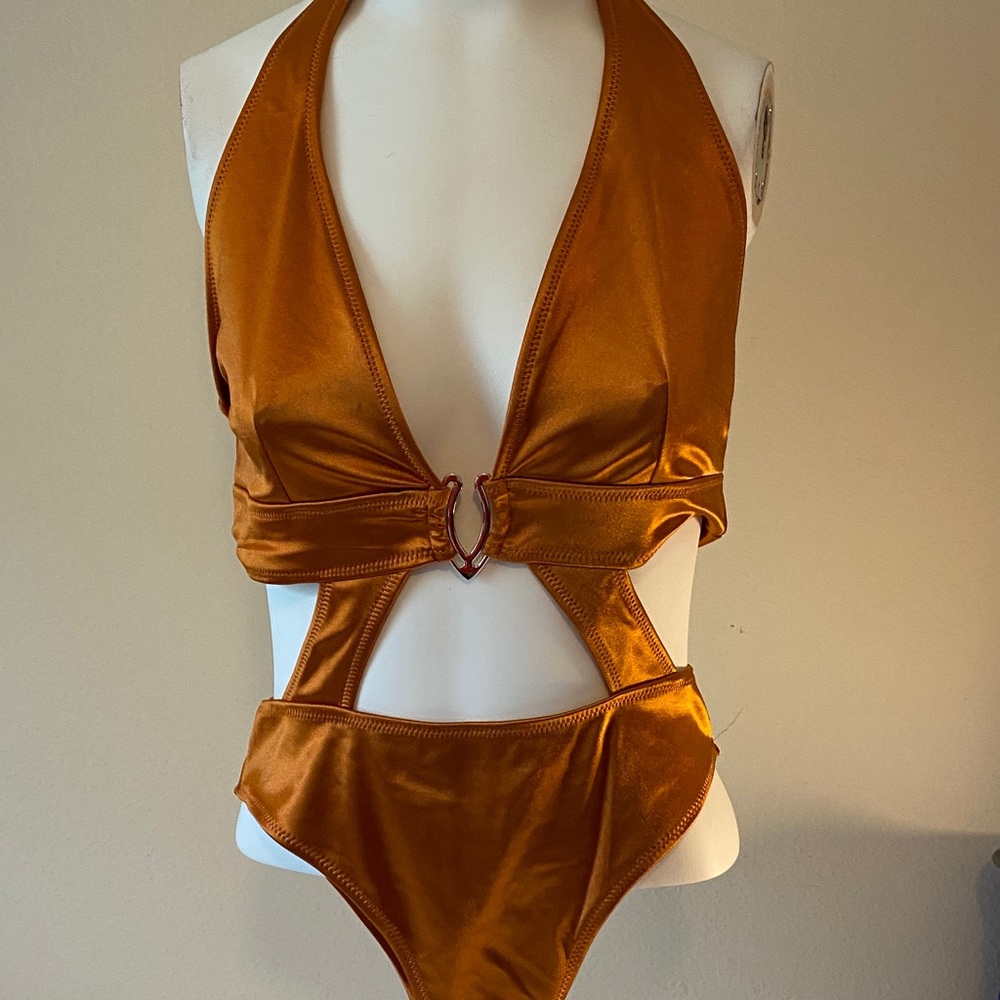 Chic Orange Cutout 1 Piece Swimsuit